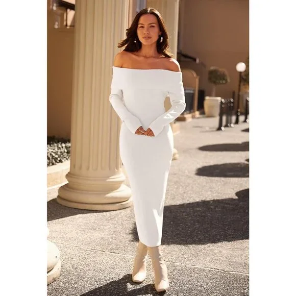 princess polly baby blue dress Leely Women White Bodycon Satin Mini Graduation Dress Long Sleeves Off The Shoulder Strapless Little White Dress